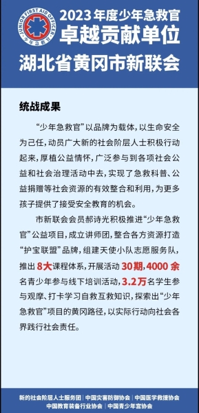 黄冈市区“少年急救官”品牌公益项目获得重量级表彰